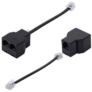 phone line splitter,shonco telephone splitter, phone adapter cable, with rj11 6p4c plugs, suitable for telephone, fax machine, 2 pack black
