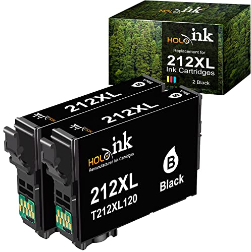 HOINKLO Remanufactured 202XL Black Ink Cartridge Replacement for Epson 212 T212 T212XL for Expression Home XP-4100 XP-4105 Workforce WF-2830 WF-2850 Printer (2 Black, New Chip)