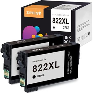 ziprint remanufactured ink cartridge replacement for epson 822xl 822 xl t822xl to use with workforce pro wf-4830 wf-3820 wf-4834 wf-4820 printer (2black)