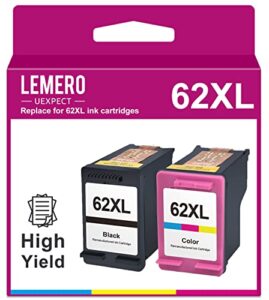 lemerouexpect 62xl remanufactured ink cartridge replacement for hp 62xl 62 xl c2p05an for envy 5660 7640 5540 7645 5661 5643 officejet 5740 5745 printer black color, 2p
