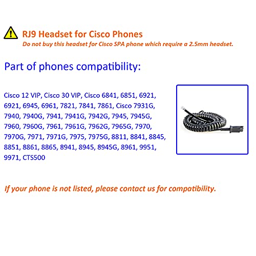 MKJ Cisco Phone Headset with Noise Canceling Microphone Corded RJ9 Call Center Telephone Headset for Cisco Office Landline 6841 CP-7821 7940 7942G 7945G 7961G 7962G 7965G 7971G 7975G 8865 8961 9951