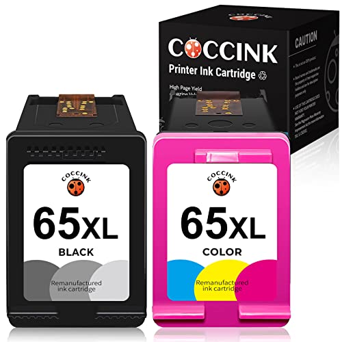 COCCINK 65XL Remanufactured Ink Cartridge Replacement for HP 65 XL N9K04AN for Envy 5055 5052 5058 DeskJet 3755 2655 3720 3722 3723 3752 3758 2652 Printer (1 Black, 1 Tri-Color) High Yield Combo Pack