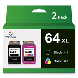 64xl ink cartridge combo pack remanufactured compatible for hp ink 64 ink,work with envy photo 7855 7858 7155 7120 6252 6255 7120, 6200/7100/ 7800/ tango x series printer (1*black,1*tri-color)