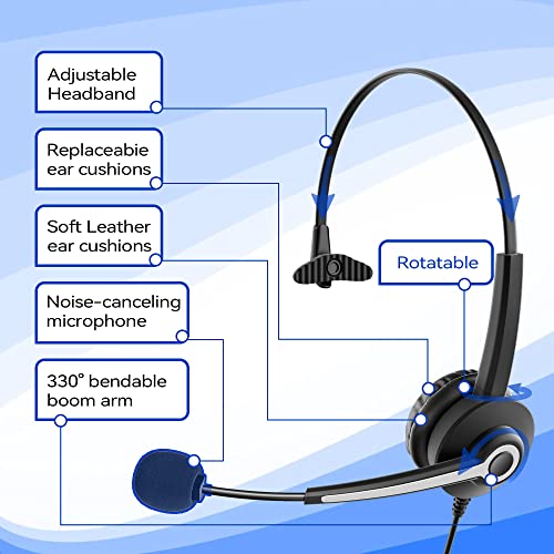 Voistek 3.5mm Phone Headset with Microphone Noise Cancelling & Call Controls, Computer Headphone with Microphone for PC iPhone Laptop Business Skype Softphone Call Center Office - Monaural