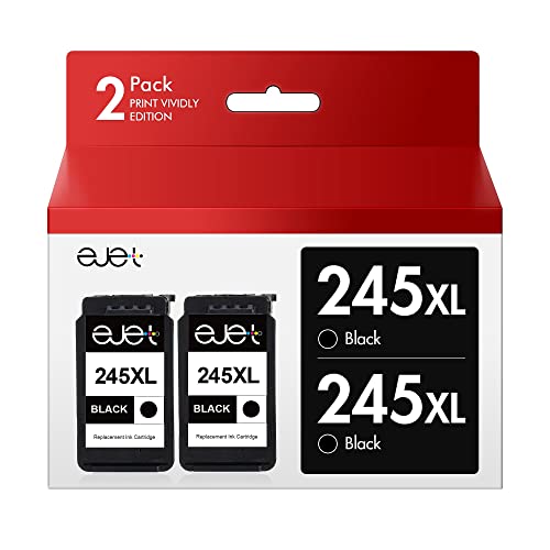 ejet 245 245XL Black Ink Cartridge Higher Yield Ink Cartridge Replacement for Canon 245XL Black Ink for Cannon MX490 MX492 MG2522 TS3100 TS3122 TS3300 TS3322 TS3320 TR4500 TR4520 TR4522 (2 Black)