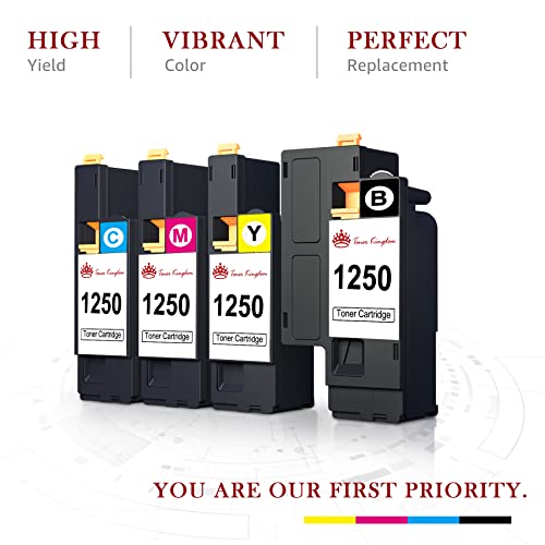 Toner Kingdom Compatible Toner Cartridge Replacement for Dell 1250 to use with 1250C C1760NW C1765NFW 1350cnw 1355cn 1355cnw C1765NF Printer 810WH C5GC3 XMX5D WM2JC (4-Pack, Black Cyan Magenta Yellow)