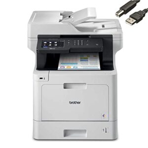 brother mfc-l8900cdw business color laser all-in-one printer, print scan copy fax, automatic 2-sided printing, 5 inch color touchscreen, 250-sheet, 512mb, bundle with jawfoal printer cable