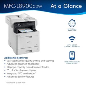 Brother MFC-L8900CDW Business Color Laser All-in-One Printer, Print Scan Copy Fax, Automatic 2-Sided Printing, 5 inch Color Touchscreen, 250-sheet, 512MB, Bundle with JAWFOAL Printer Cable