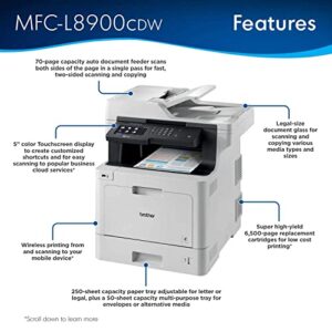 Brother MFC-L8900CDW Business Color Laser All-in-One Printer, Print Scan Copy Fax, Automatic 2-Sided Printing, 5 inch Color Touchscreen, 250-sheet, 512MB, Bundle with JAWFOAL Printer Cable