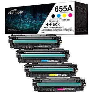 lade 4 pack (1bk+1c+1y+1m) 655a | cf450a cf451a cf452a cf453a toner cartridge replacement for hp color enterprise m652n m652dn m653dn m653x m653dh mfp m681dh m681f flow mfp m681f m681z m682z