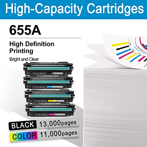 LADE 4 Pack (1BK+1C+1Y+1M) 655A | CF450A CF451A CF452A CF453A Toner Cartridge Replacement for HP Color Enterprise M652n M652dn M653dn M653x M653dh MFP M681dh M681f Flow MFP M681f M681z M682z