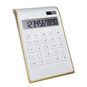calculators, benkaim gold calculator desk, gold office desk accessories, standard basic desk calculator with lcd 10-digit display, office supplies for women (white)
