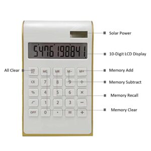 Calculators, Benkaim Gold Calculator Desk, Gold Office Desk Accessories, Standard Basic Desk Calculator with LCD 10-Digit Display, Office Supplies for Women (White)