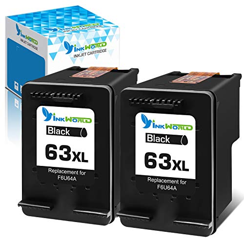 Inkworld Remanufactured 63XL Ink Cartridges Replacement for HP 63 Black Used for Envy 3634 4520 OfficeJet 3830 5252 4650 5258 4655 4652 5255 DeskJet 3637 3636 1111 3630 1112 Printer(2 Pack)