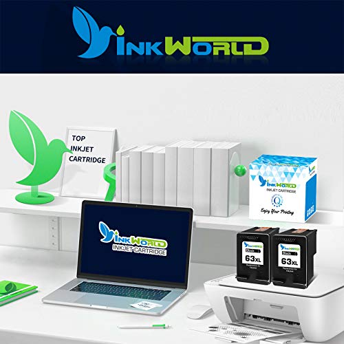 Inkworld Remanufactured 63XL Ink Cartridges Replacement for HP 63 Black Used for Envy 3634 4520 OfficeJet 3830 5252 4650 5258 4655 4652 5255 DeskJet 3637 3636 1111 3630 1112 Printer(2 Pack)