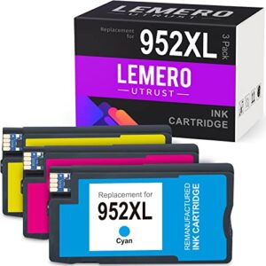 lemero utrust remanufactured ink cartridge replacement for hp 952 xl 952xl use with hp officejet pro 8720 8710 8725 8715 8730 8740 8702 8200 8210 8216 7720 7740 (cyan, magenta, yellow, 3-pack)