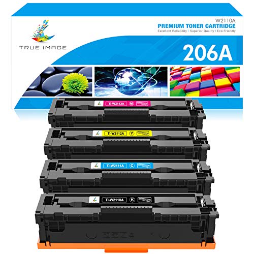 TRUE IMAGE Compatible 206A Toner Cartridge Replacement for HP 206A 206X W2110A W2110X for HP Color Pro M255dw MFP M283fdw M283cdw M283 M255 Printer Toner (Black Cyan Yellow Magenta, 4-Pack)