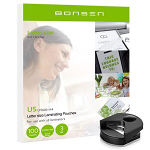 bonsen a4 laminating pouches, 100-pack, 9 x 11.5 inches, 3-mil, gloss laminator pouches, clear and durable laminating pouches, strong for long lasting documents (lp3102)