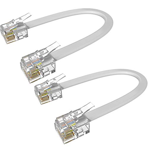 Short Phone Cord, 2 Pack 3 inch RJ11 6P4C Male to Male Telephone Landline Extension Cable Line Wire Connector for Landline Telephone, Modem, Fax Machine, White