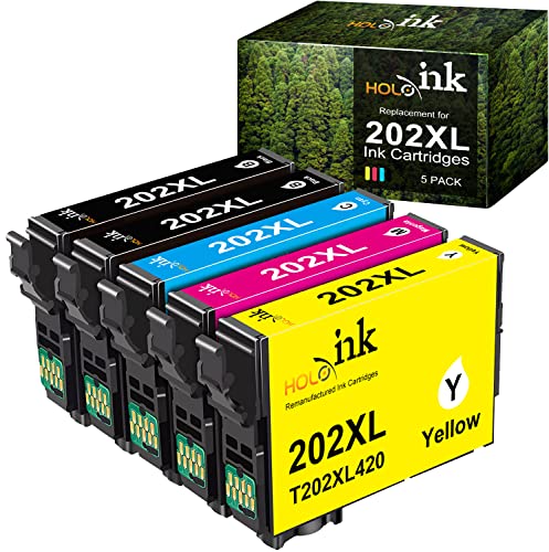 HOINKLO Remanufactured Ink Cartridge Replacement for Epson 202XL 202 XL T202XL use with Epson Workforce WF-2860 Expression Home XP-5100 (2 Black, Cyan, Magenta, Yellow, 5-Pack)