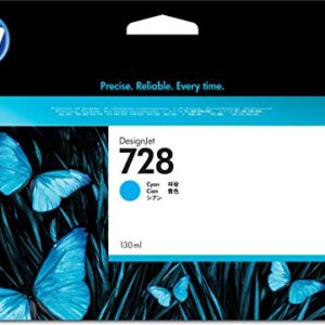 HP 728 Cyan 130-ml Genuine Ink Cartridge (F9J67A) for DesignJet T830 MFP & T730 Large Format Plotter Printers