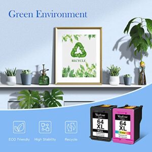 Valuetoner Supply Remanufactured High Yield Replacement for HP 64 XL 64XL Ink Cartridge Combo Pack for Envy Photo 7858 7855 7155 7158 7164 Envy 7255e 7955e 7958e Tango X Printer (1 Black, 1 Tri-Color)