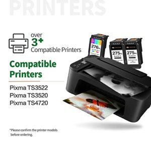 JINTUM Remanufactured PG-275XL/CL-276XL Ink Cartridge Replacement for Canon 275 and 276 Ink Cartridges for Canon PIXMA TS3522 TR4720 TS3520 Printer (3 Pack 2 Black +1 Tri-Color)