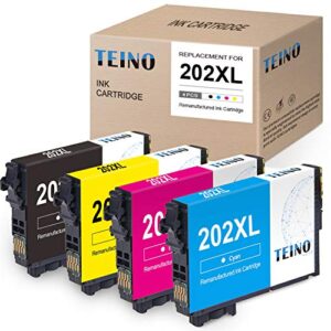 teino remanufactured ink cartridge replacement for epson 202xl 202 xl t202xl use with epson workforce wf-2860 expression home xp-5100 (black, cyan, magenta, yellow, 4-pack)