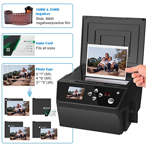 22MP Film &Slide Photo Multi-Function Scanner, Converts 135Film/35mm,110Film/16mmNegatives/Slide/Photo/Document/Business Card to HD 22MP Digital JPG Files, 8GB Memory Card Included