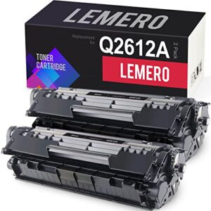 lemero compatible toner cartridge replacement for hp 12a q2612a black for hp laserjet 1020 1022 1010 3015 3020 3030 3050 series mfp m1005 m1319 series printer (2 black, high yield)