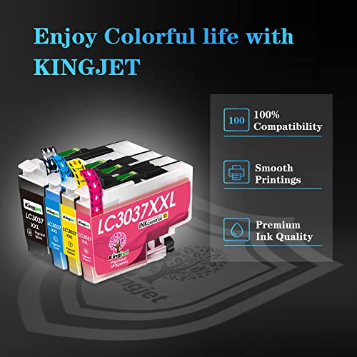 Kingjet Compatible Ink Cartridge Replacement for Brother LC3037 LC3037XXL Work with MFC-J5845DW MFC-J5845DWXL MFC-J5945DW MFC-J6545DW MFC-J6545DWXL MFC-J6945DW Printer, LC3037 BK C M Y Ink Cartridges