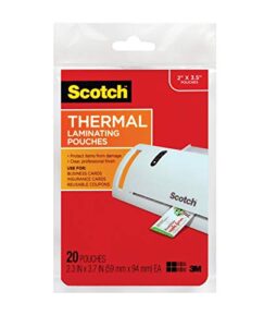 scotch thermal laminating pouches premium quality, 5 mil thick for extra protection, 20 pack business card size laminating sheets, our most durable lamination pouch, 2.3 x 3.7 inches (tp5851-20)