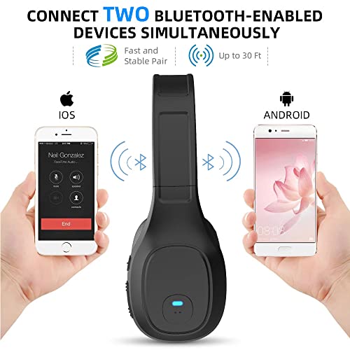 Yezonic Trucker Bluetooth Headset with Noise Canceling Microphone for Cell Phone, Wireless Headset V5.0 with Mic Mute for Call Center Office PC Teams Skype Softphones Telephone Conference Call