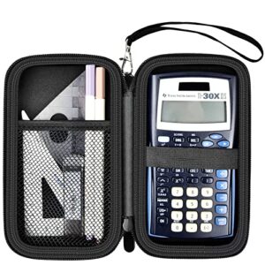 Case Compatible with Texas Instruments TI-30XIIS Scientific Calculator, Travel Office Calculators Storage Holder Bag with Extra Mesh Pocket for Pens, USB Cables and Accessories (Bag Only) - Black