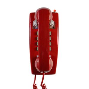 telpal red wall phone, analog corded wall mounted phone with loud traditional bell, classic landline phones wall mount with handset volume control- wall mount jack required