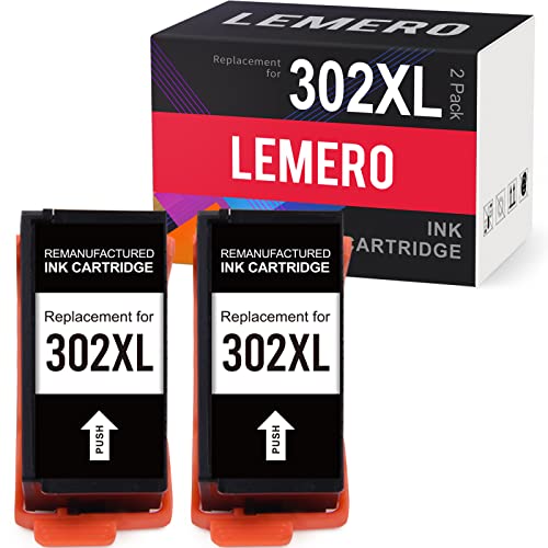 LEMERO Remanufactured Ink Cartridge Replacement for Epson 302 302XL 302 XL to use with Expression Premium XP6100 XP-6100 XP6000 XP-6000 Printer ( Black, 2 Pack )