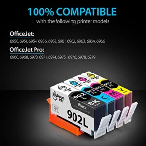 Smart Ink Compatible Ink Cartridge Replacement for HP 902 XL 902XL (4 Pack) Advanced Chip Technology to use with Officejet 6951 6954 6956 6958 6950 Officejet Pro 6968 6974 6975 6960 (Black L & C/M/Y)