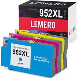 lemero compatible ink cartridge replacement for hp 952 952xl work with officejet pro 8720 8710 7740 7720 8702 8210 8200 8715 (1 cyan 1 magenta 1 yellow)