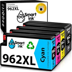 smart ink compatible ink cartridge replacement for hp 962xl 962 xl (black xl & c/m/y xl 4 combo pack) to use with officejet pro 9015 9010 9018 9022 9025 9020 9019 9013 9016 officejet 9012