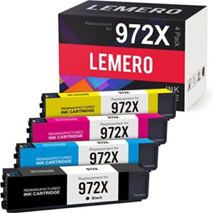 LEMERO Remanufactured 972X Ink Cartridge Replacement for HP 972X 972 X 972XL to Use with Pagewide Pro 477dw 577dw 452dn 577z 477dn 452dw 552dw(Black, Cyan, Yellow, Magenta, 4-Pack) 972X