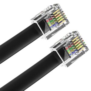 amzdeals (2 pack) 6 feet black rj12 6p6c straight wired cable, professional grade made in usa, compatible with data and voice, phone cord 72″