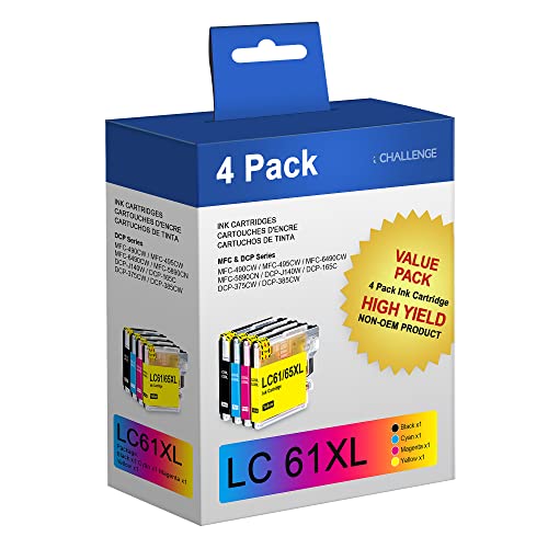 LC61 Ink Cartridges Replacement Compatible for Brother LC61 LC-61 LC65 XL to use with MFC-J615W MFC-5895CW MFC-290C MFC-5490CN MFC-790CW MFC-J630W (4 Pack, Black Cyan Magenta Yellow)