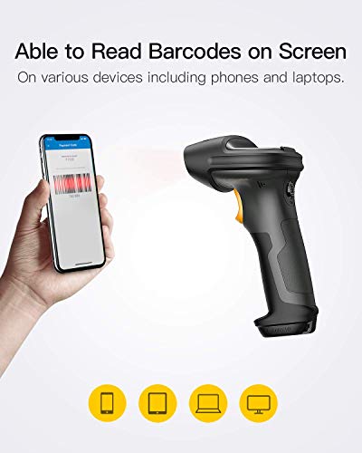 Inateck Super Wireless Barcode Scanner, Transmission Range Up to 330ft, Wireless Adapter and Build-in Bluetooth, Working Time Approx. 30 Days, with Vibrating Function, Pro 7