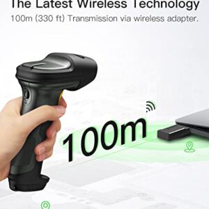 Inateck Super Wireless Barcode Scanner, Transmission Range Up to 330ft, Wireless Adapter and Build-in Bluetooth, Working Time Approx. 30 Days, with Vibrating Function, Pro 7