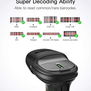 Inateck Super Wireless Barcode Scanner, Transmission Range Up to 330ft, Wireless Adapter and Build-in Bluetooth, Working Time Approx. 30 Days, with Vibrating Function, Pro 7