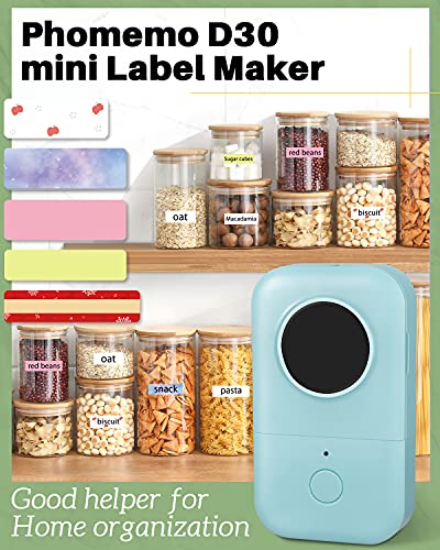 Phomemo Label Maker Machine with Tape, D30 Portable Bluetooth Label Printer for Storage, Barcode, Mailing, Office, Home, Organizing, Mini Sticker Make with Multiple Templates,with 3 Rolls,Green