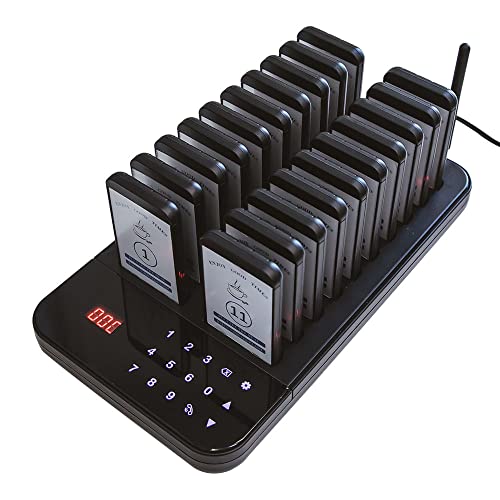 AGJ Restaurant Pager Wireless Calling System Waterproof 20 Beepers Guest Customer Queue Pagers for Food Court Food Truck Church Nursery Clinic Coffee Shop with Buzzer Vibration Flash