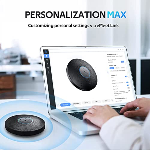 Bluetooth Speakerphone - EMEET M2 Max 48kHz Professional 4 HD Mics Conference Speaker up to 15 People, VOICEIA Noise Reduction & Enhanced 360° Voice Pickup, USB Dongle Daisy Chain For Home Office Gray