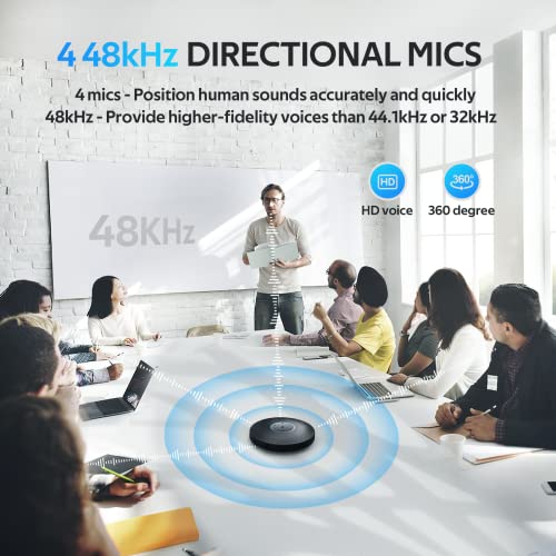 Bluetooth Speakerphone - EMEET M2 Max 48kHz Professional 4 HD Mics Conference Speaker up to 15 People, VOICEIA Noise Reduction & Enhanced 360° Voice Pickup, USB Dongle Daisy Chain For Home Office Gray