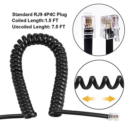 KINXIYU Telephone Handset Cord Detangler 1 Set, 1 Pack Landline Handset Cord Cable (7.5Ft Uncoiled, 1.5 Ft Coiled) and 1 Pack Anti-Tangle Telephone Cord Untangler 360 Degree Rotating Swivel Cord